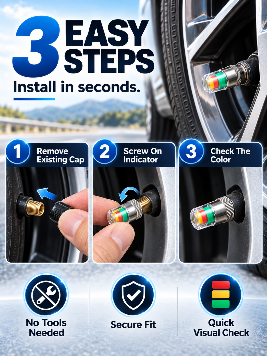 ๐๐ ๏ธ4 PCS Car Tire Pressure Monitor Valve- tire valve stem caps