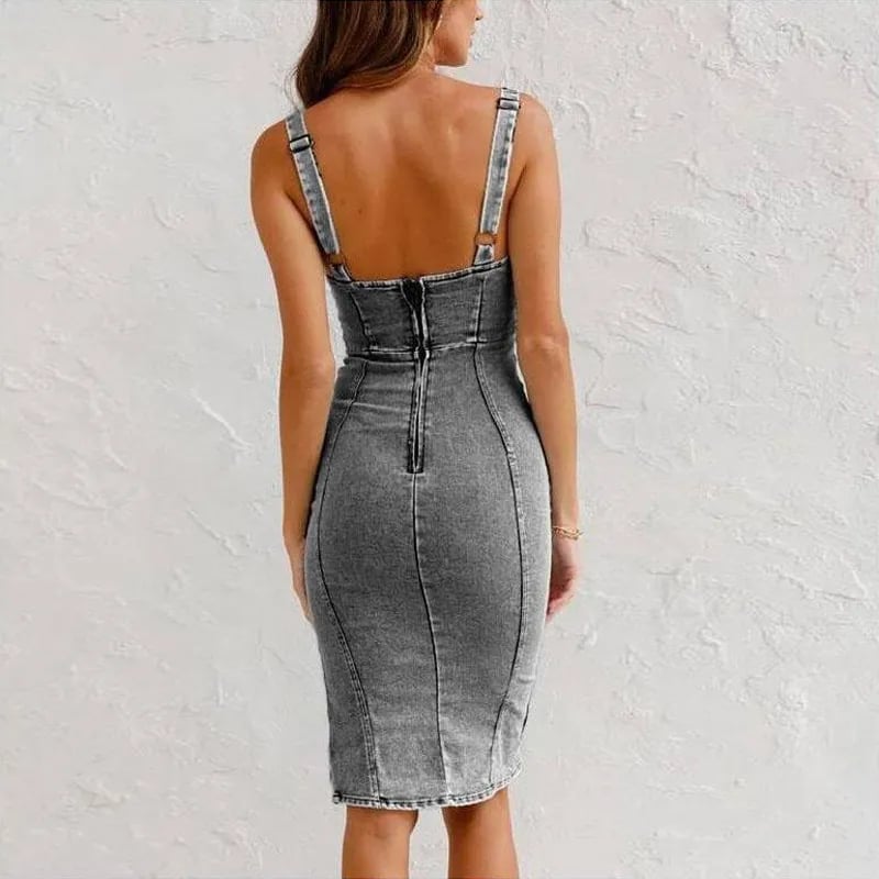 πHOT SALE 49% OFF π Adjustable strap U-neck split denim bodycon cami dress