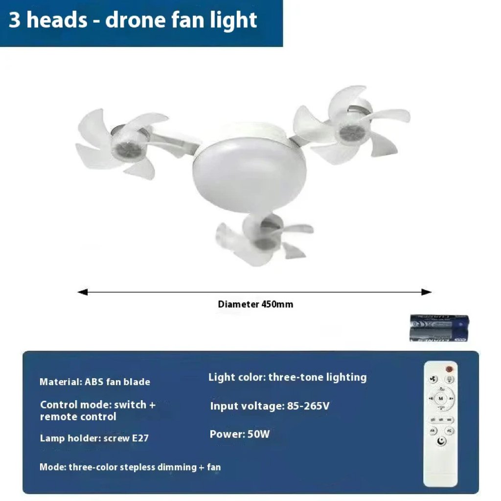 Drone Fan Integrated Light with E27 Screw Creative 3/4/5 Head Remote-Controlled
