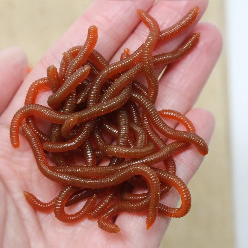 📍Simulation Earthworm Soft Fishing Lures Shrimp Scented Artificial Worm Baits for Freshwater and Saltwater Pack of 50 or 100