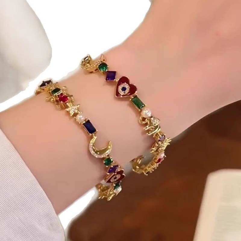 π«β¨ Celestial Charm Bracelet β Sun, Moon, Stars, Multi-Color Crystals