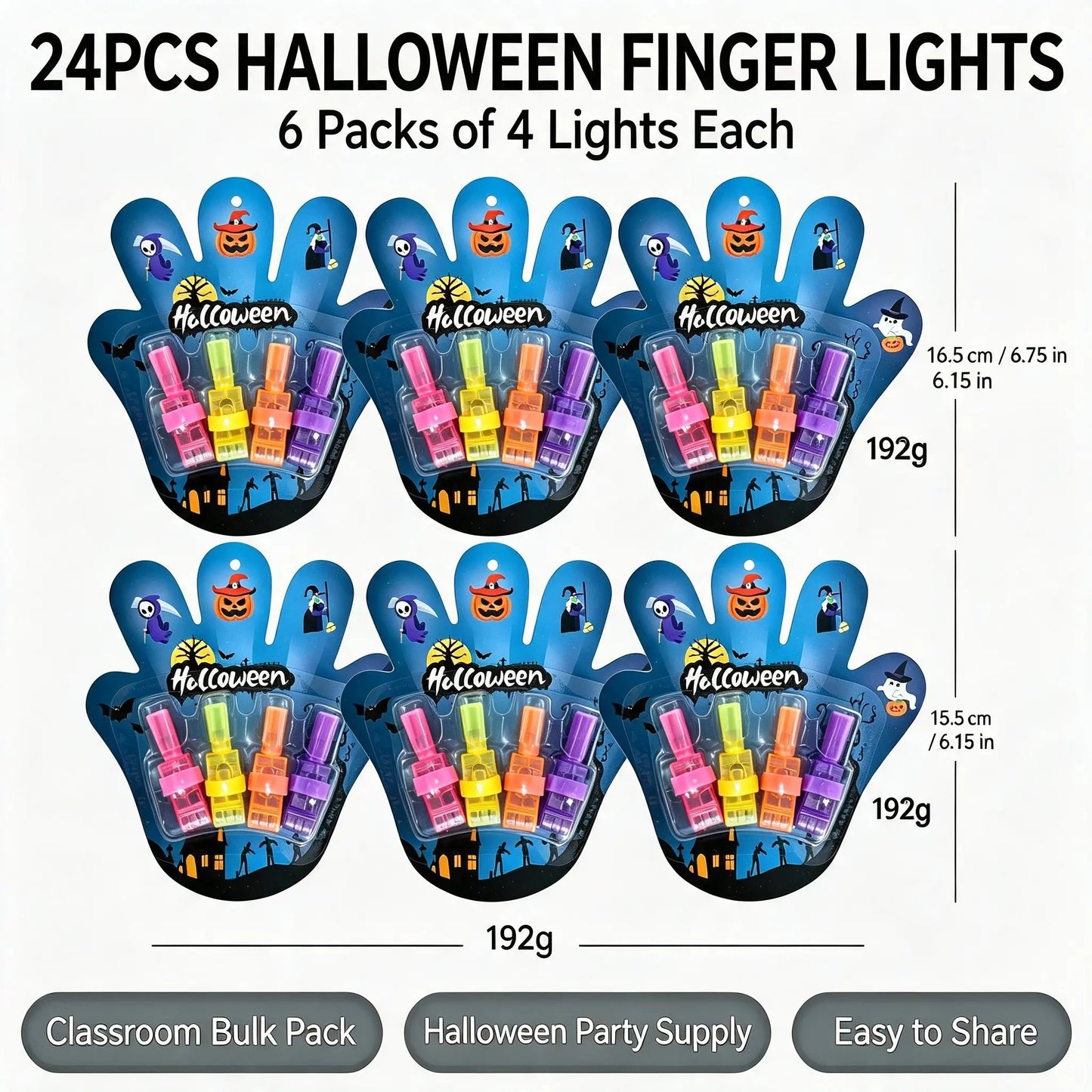 Halloween LED Projection Finger Lights 8pcs/16pcs/24pcs , Multi-Color Light Up Finger Projectors with Pumpkin, Ghost, Witch, Bat Cartoon Patterns, Halloween Trick or Treat Goodie Bag Fillers