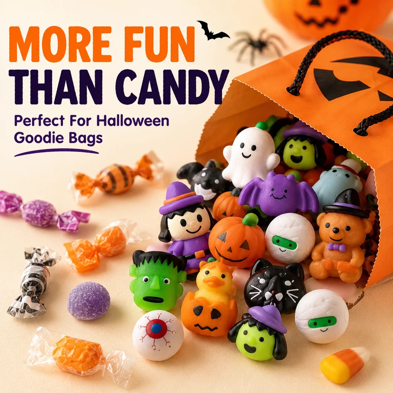 ๐ 100PCS Halloween Mochi Squishy Toys โ Cute Sensory Party Favors & Goodie Bag Fillers