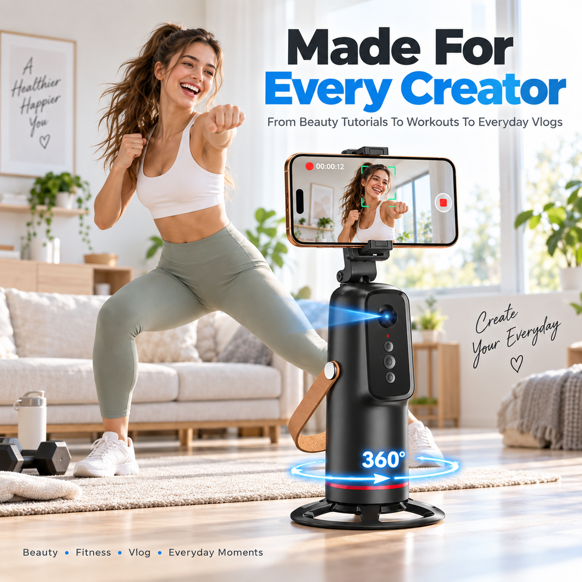 π₯ AI Face Tracking Tripod β Smart 360Β° Auto Tracking Phone Holder for Hands-Free Videos