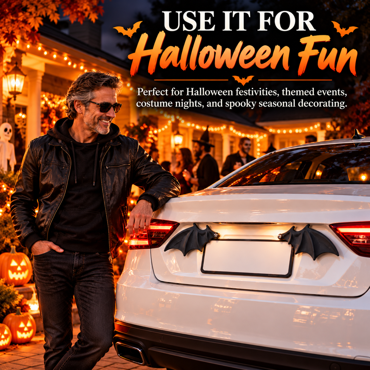 ✨ Easy-Install Bat Wing Plate Decor – Whimsical Halloween Auto Ornament, Durable & Eye-Catching for Cars & Trucks