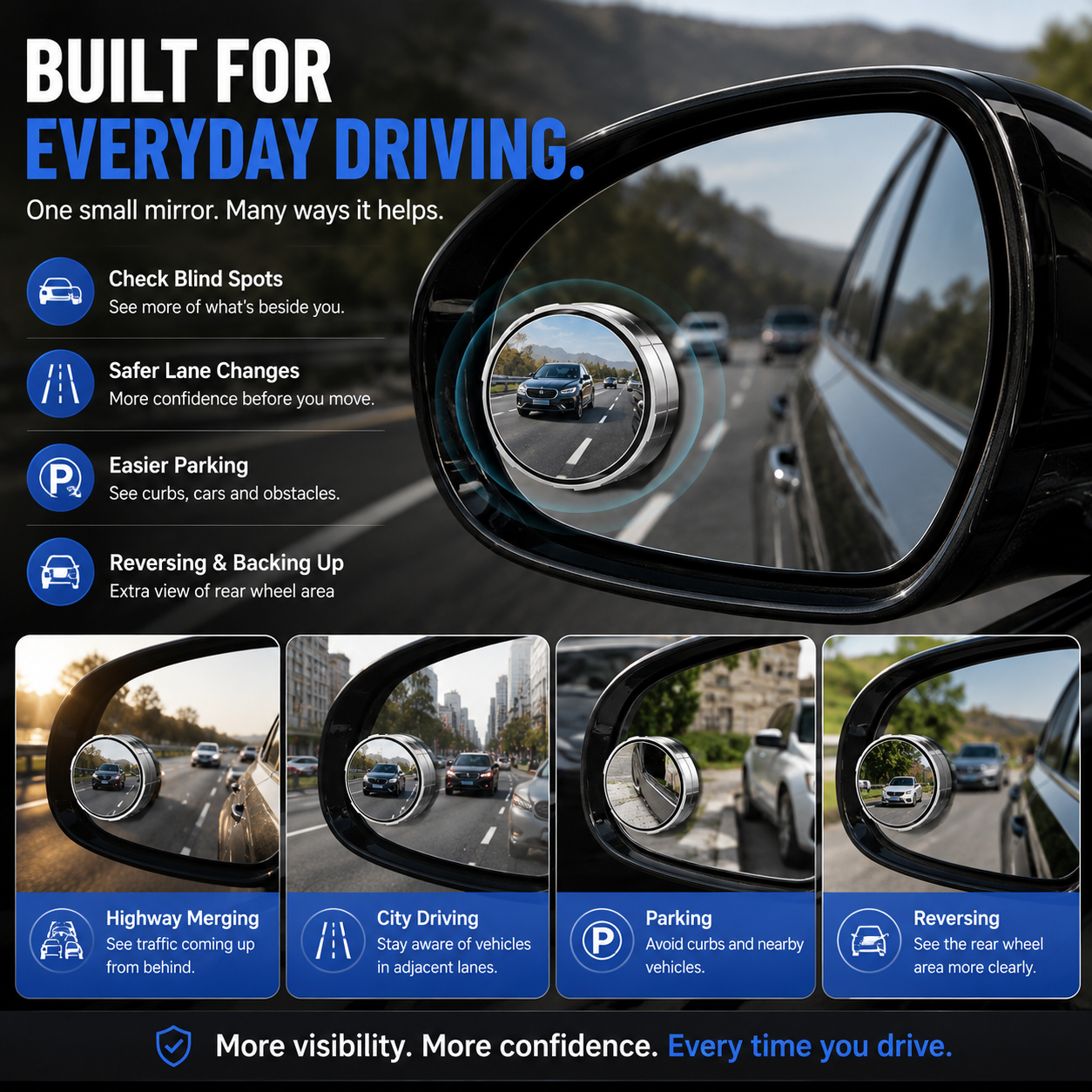 π 2-Pack 360Β° Adjustable Blind Spot Mirrors β Wide-Angle HD Car Side Mirror