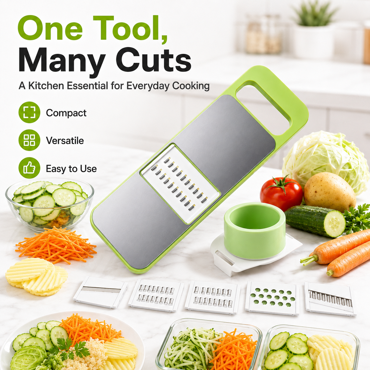π₯ 5-in-1 Multifunction Vegetable Slicer & Grater β Interchangeable Kitchen Food Prep Cutter