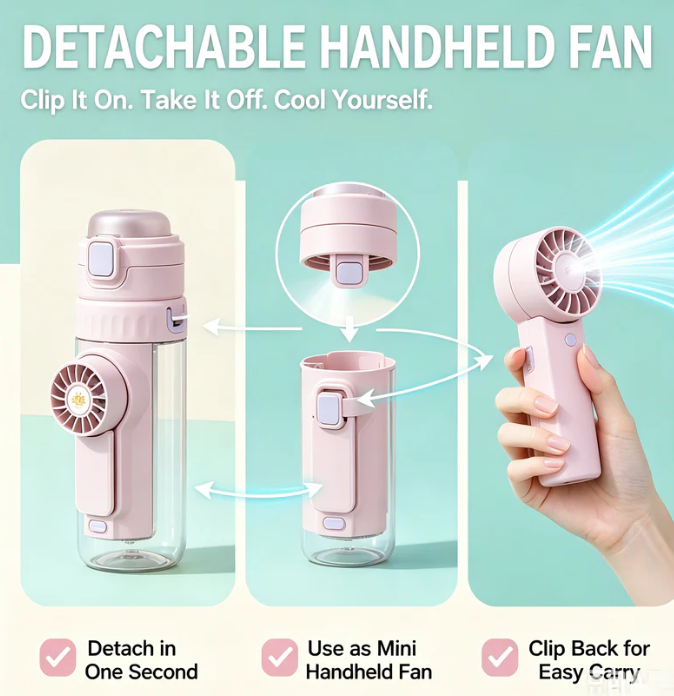 🔥2 in 1 Portable Detachable Fan Water Bottle🥤