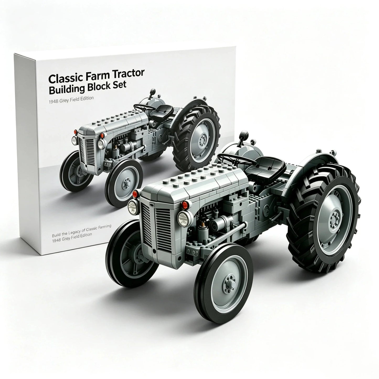 ๐Classic Farm Tractor Building Block Set โ 1948 Grey Field Edition