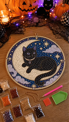 ๐๐โโฌ LAST DAY 49% OFF โ โจ Premium 3D Pearl Celestial Black Cat Window Hanging Kit | Luxury Flocked Canvas with Scratch-Resistant Non-Fading Pearl Beads DIY Handmade Moonlight Suncatcher Decor ๐ฎ๐