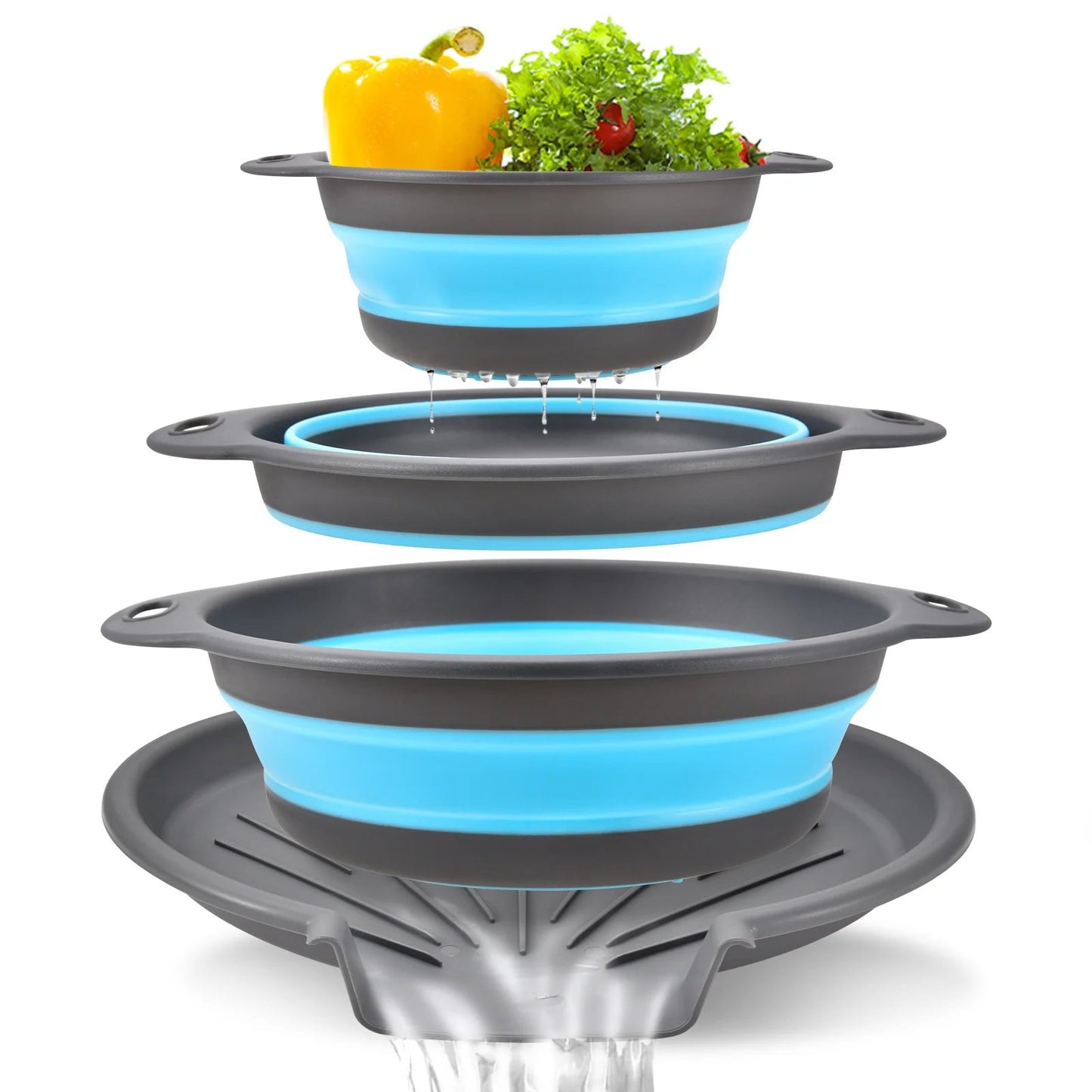 Collapsible Colanders 3-Pack Sturdy Kitchen Strainer Set