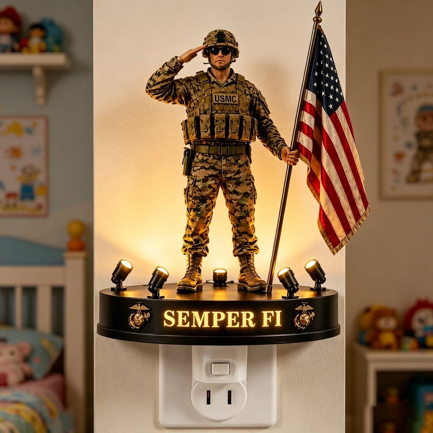 🎖 USMC Semper Fi Saluting Soldier Statue Lamp