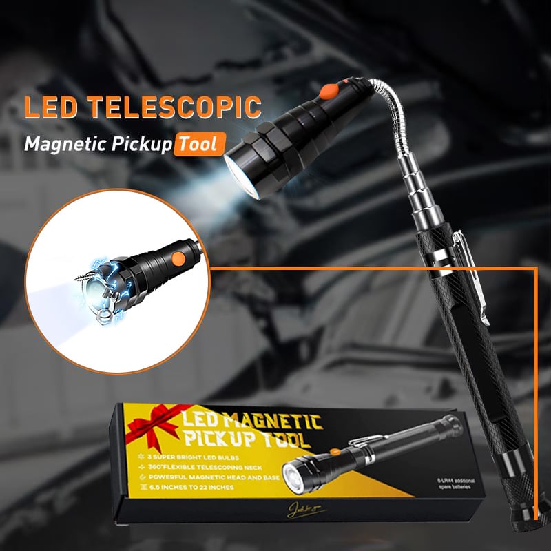 ✨Extendable Magnetic Pickup Tools - Telescoping Magnet with LED Flashlight Gifts for Men