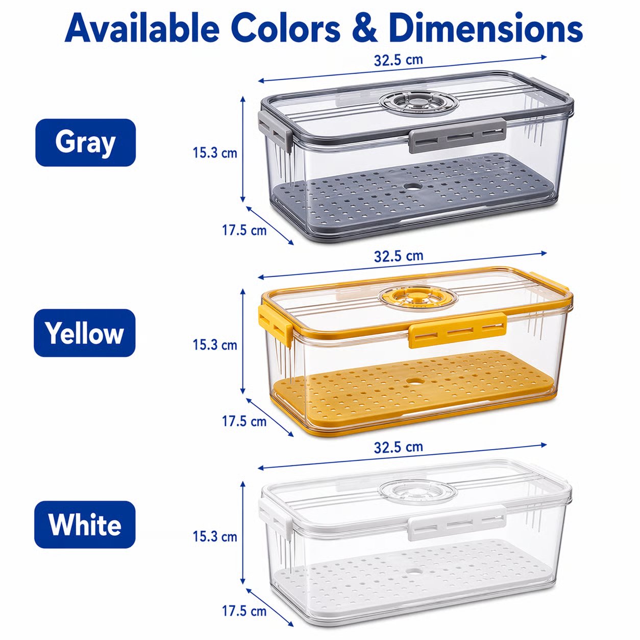 Produce Freshness Containers with Timer & Drainage – BPA-Free Fridge Organizer