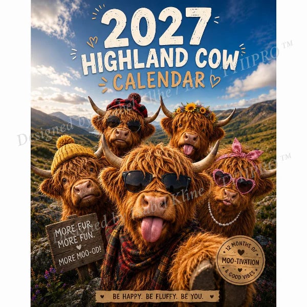 ๐ฎ 2027 Funny Highland Cow Wall Calendar | Laugh Through Every Month