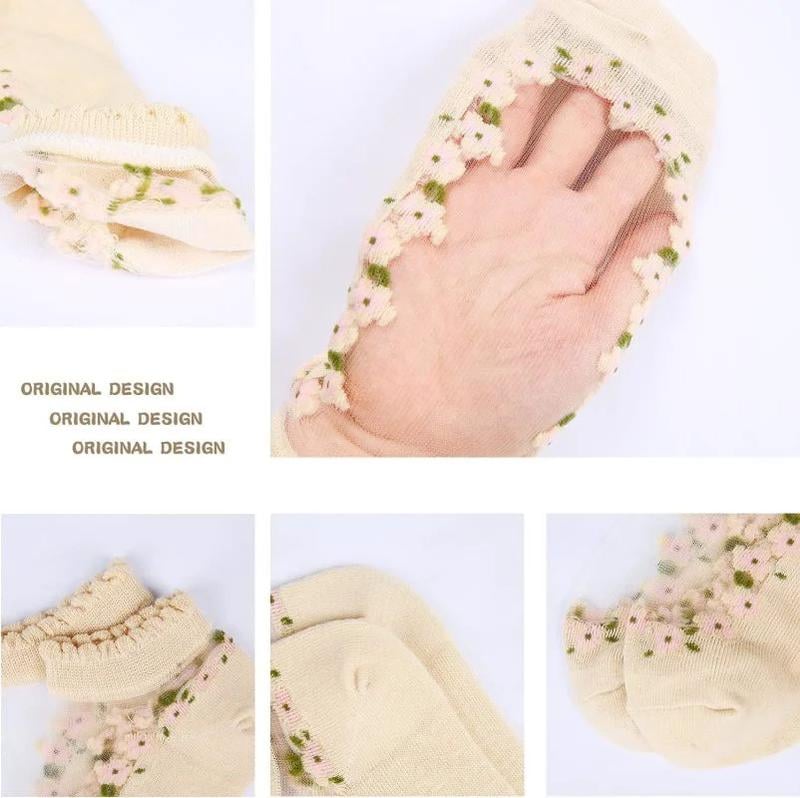 🔥Buy More Save More🔥7 Pairs Womens Sheer Floral Mesh Ankle Socks