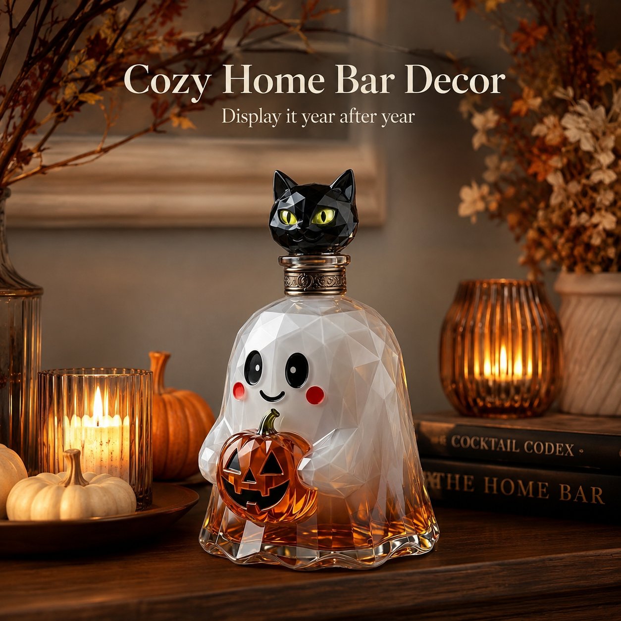 🔥HOT SALE🔥Ghost Pumpkin Halloween Decanter 🎃 Spooky Glass Whiskey Bottle