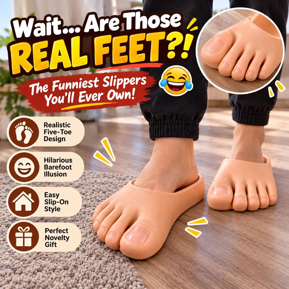 ๐ Realistic Barefoot Slippers โ Funny Giant Toe Slides, Hilarious Prank Gift ๐ฃ