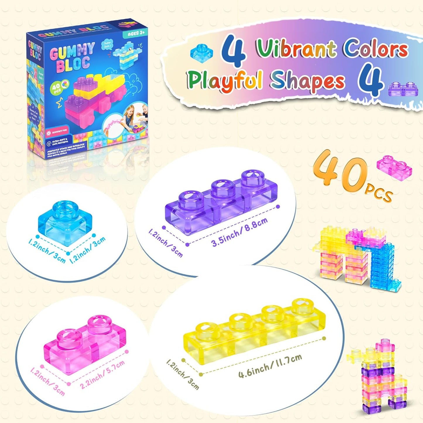 Jelly Block - 40 PCS Sensory Soft Building Blocks