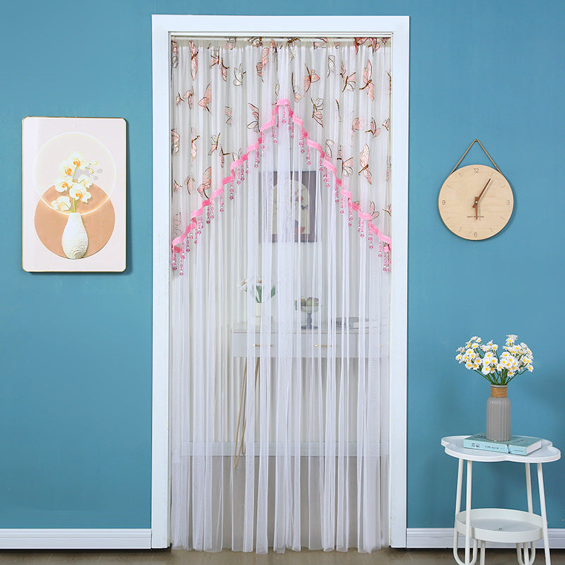 🌸 Extra-Wide Embroidered Beaded Doorway Curtain – Romantic Sheer Tie-Back Divider
