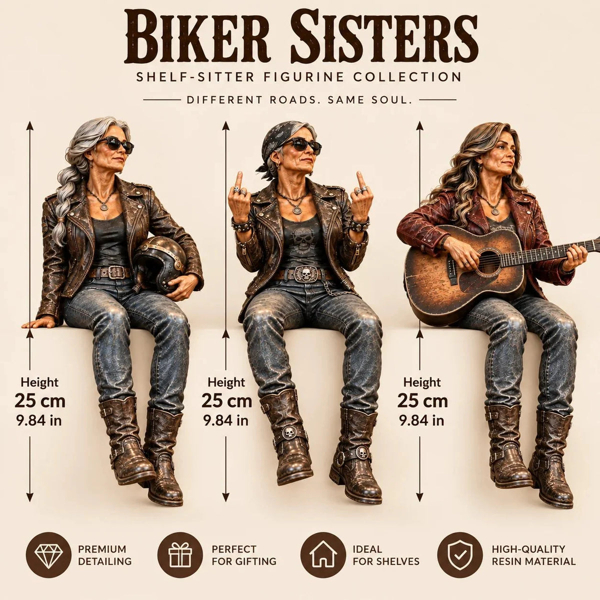 🏍️ Old Biker Soul | Women Ride Too Shelf-Sitter Figurine Collection