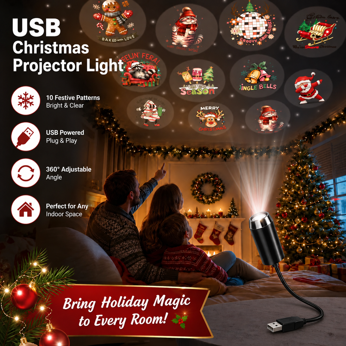 HD Christmas Projector โ 6 or 10 Festive Scenes