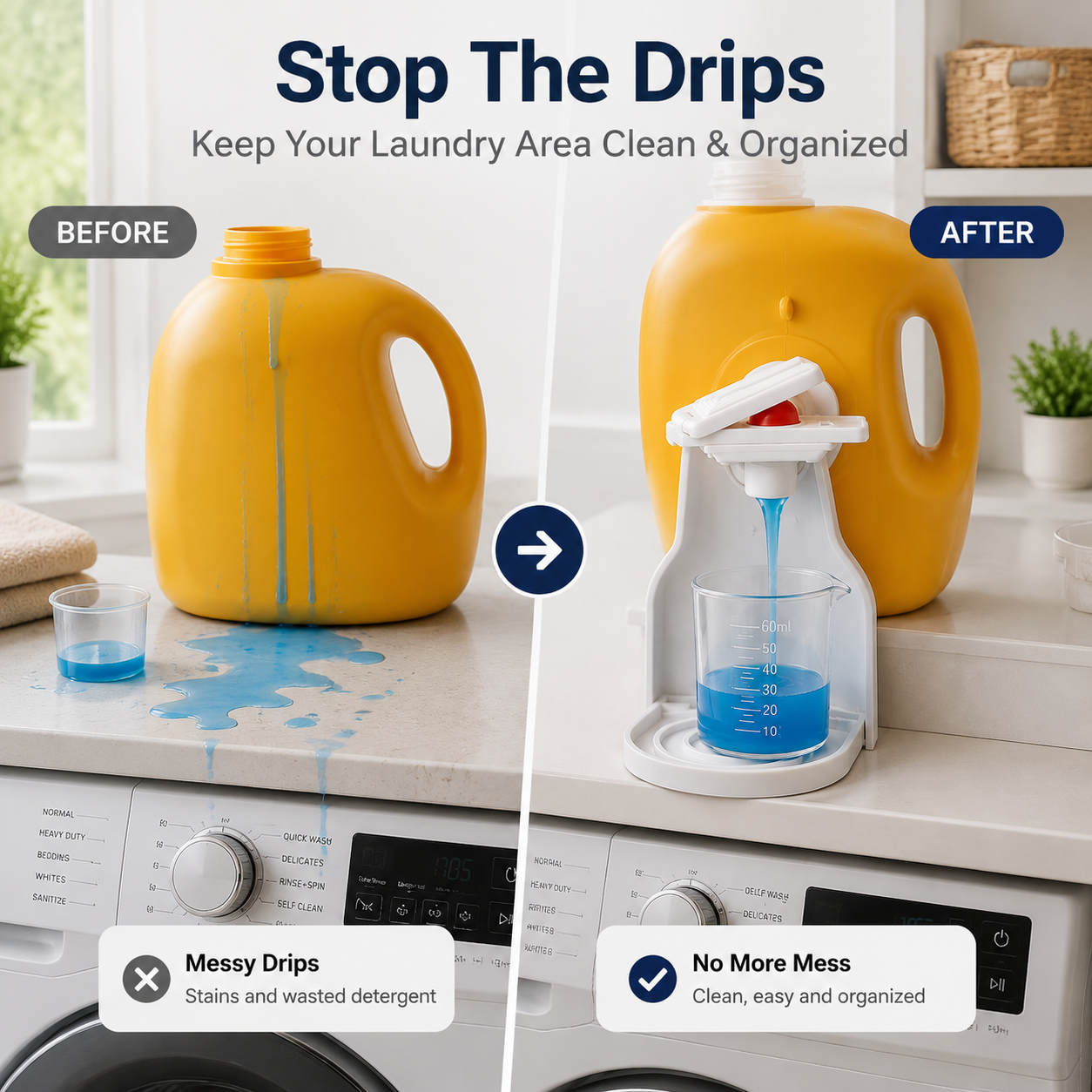 π§Ί 2 Sets No-Drip Laundry Detergent Dispenser Cup Holder & Drip Tray
