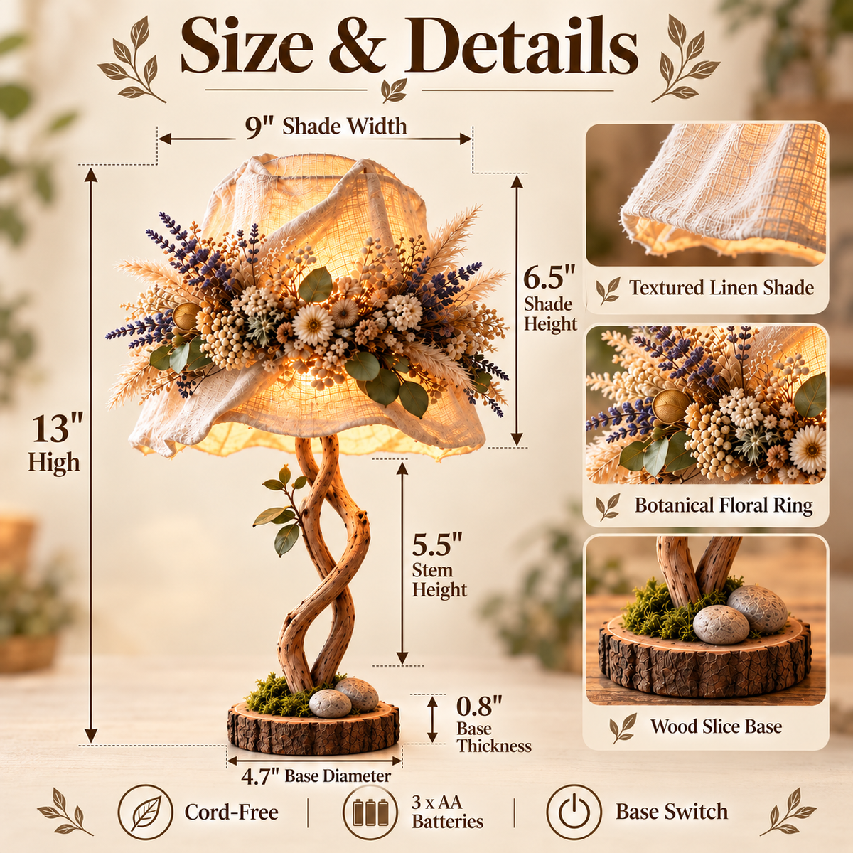🌿 Botanical Woodland Table Lamp✨ Warm Glow & Nature-Inspired Decor