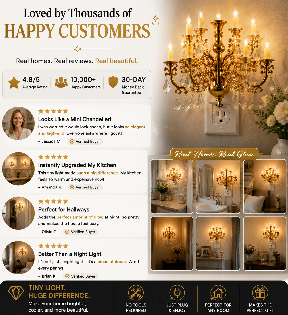 π₯50% off on the last day| π Crystal Chandelier Plug-In Night Light β Instant Luxury Home Decor Outlet Lamp for Kitchen & Bedroom