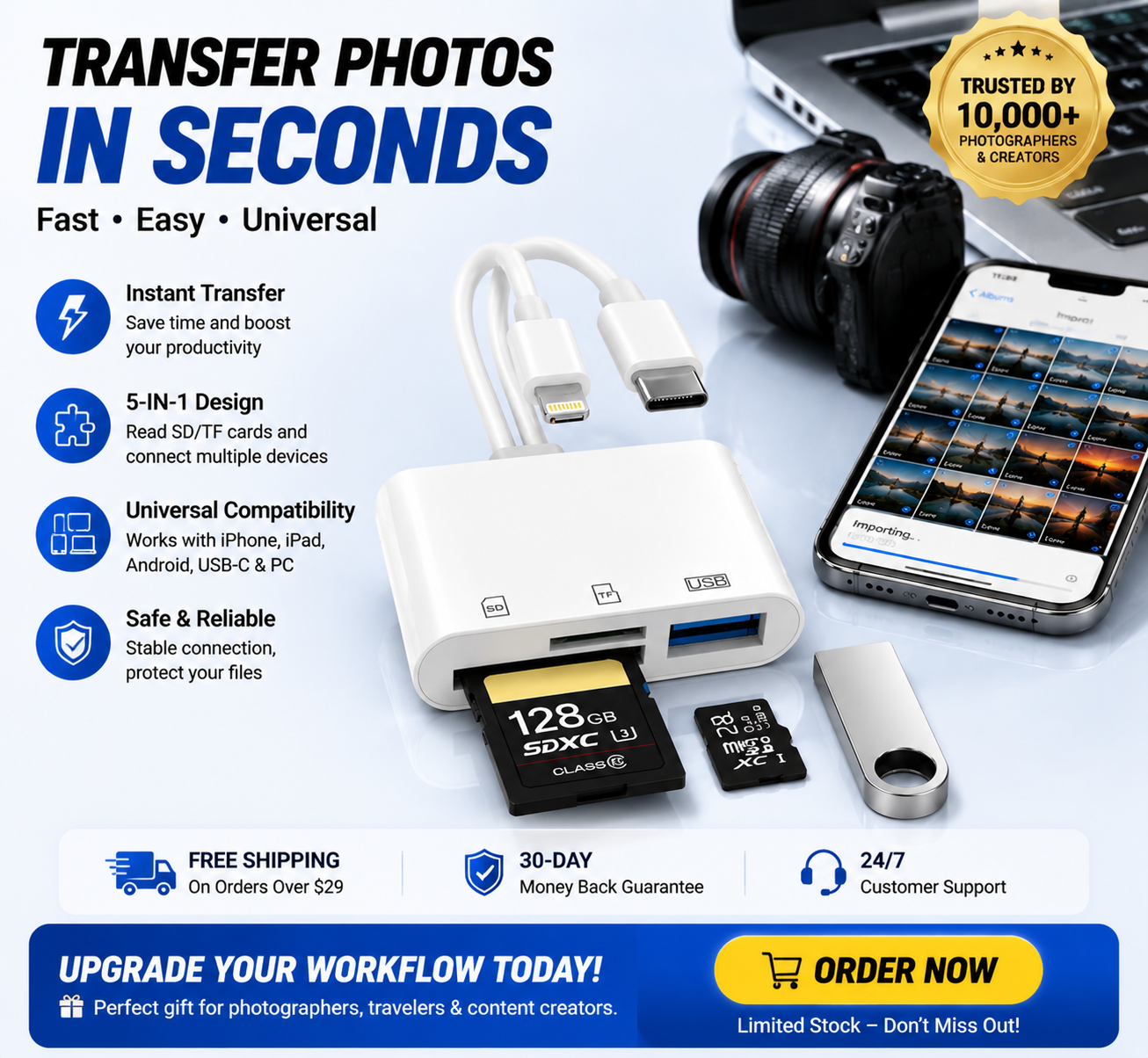 Hot💥Limited-time 50% discount🔌 5-in-1 SD Card Reader for iPhone & USB-C – Fast Photo & Video Transfer Adapter
