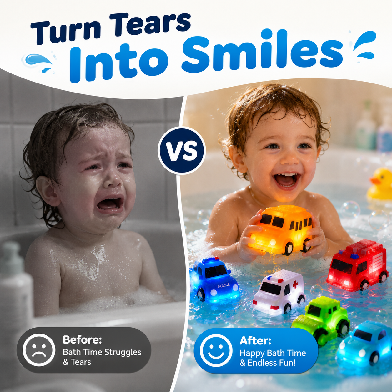 π 6PCS Water-Activated Light-Up Bath Toy Cars β Traffic & Construction Vehicles for Kids