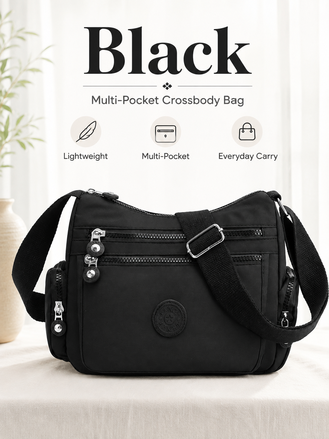 π Everyday Favorite Nylon Crossbody Bag with Multi-Pocket Storage