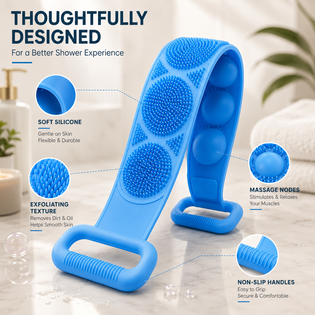 π Double-Sided Silicone Back Scrubber β Long Exfoliating Bath Brush