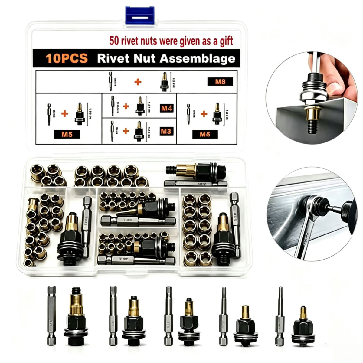 π©50-Piece Rivet Nut Installation Kit β Threaded Insert Tool Set for Metal Repair