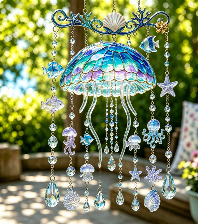🌊Ocean-Themed Crystal Wind Chime – ✨Bring the Ocean Glow to Your Garden