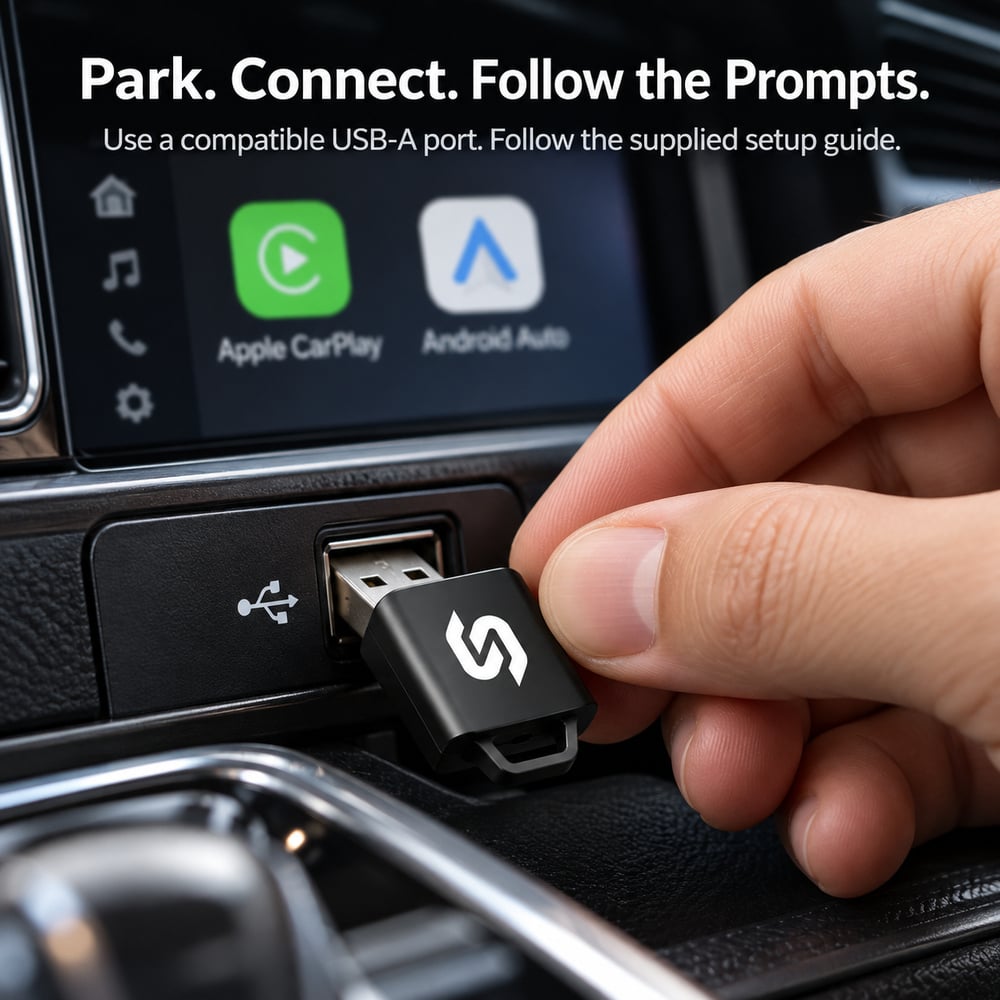 2-in-1 Wireless CarPlay and Android Auto USB-A Adapter