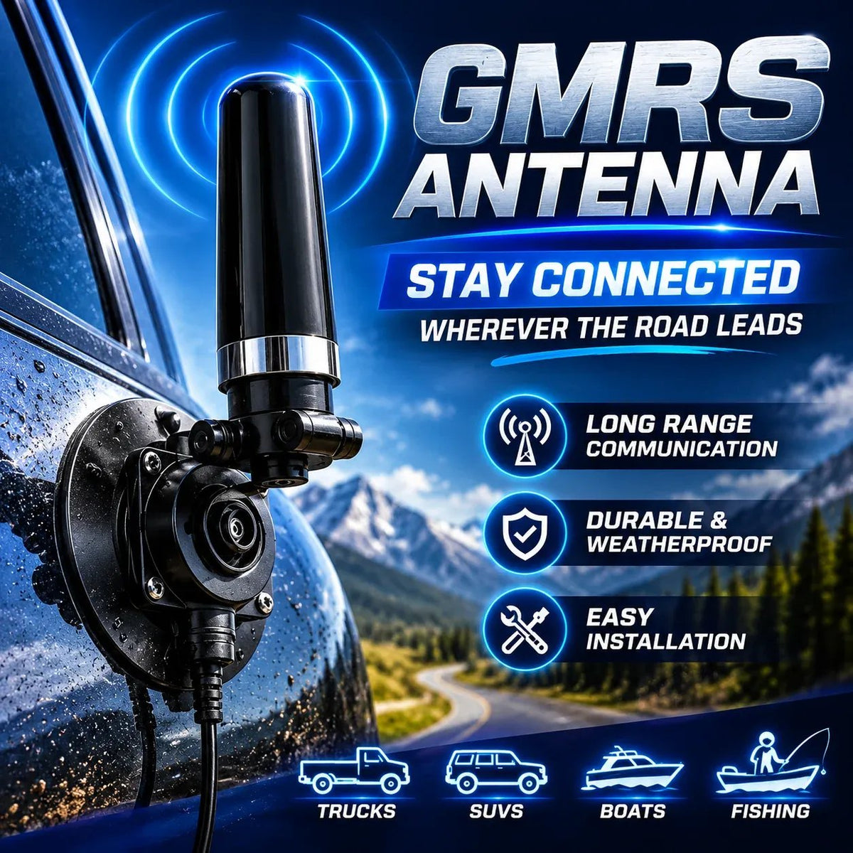 ๐ฏ๐ฅ 50% OFF - Universal GMRS Antenna Mount โ Heavy-Duty Radio Antenna Bracket for Cars, SUVs, Trucks, Off-Road Vehicles & Boats