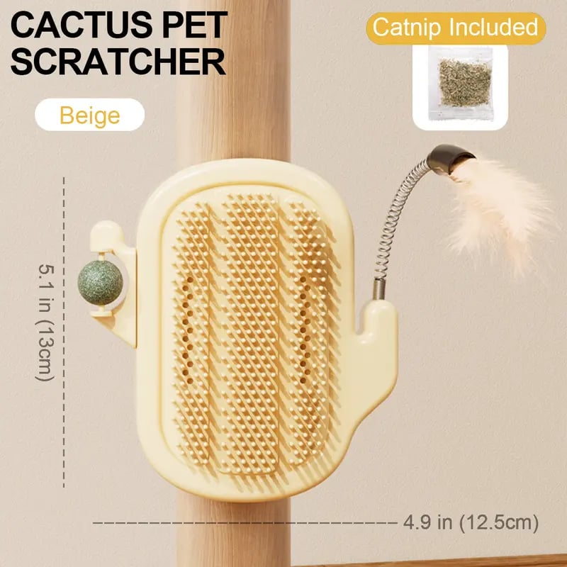 3-in-1 Cat Corner Groomer – Scratcher, Massage Brush & Catnip Toy