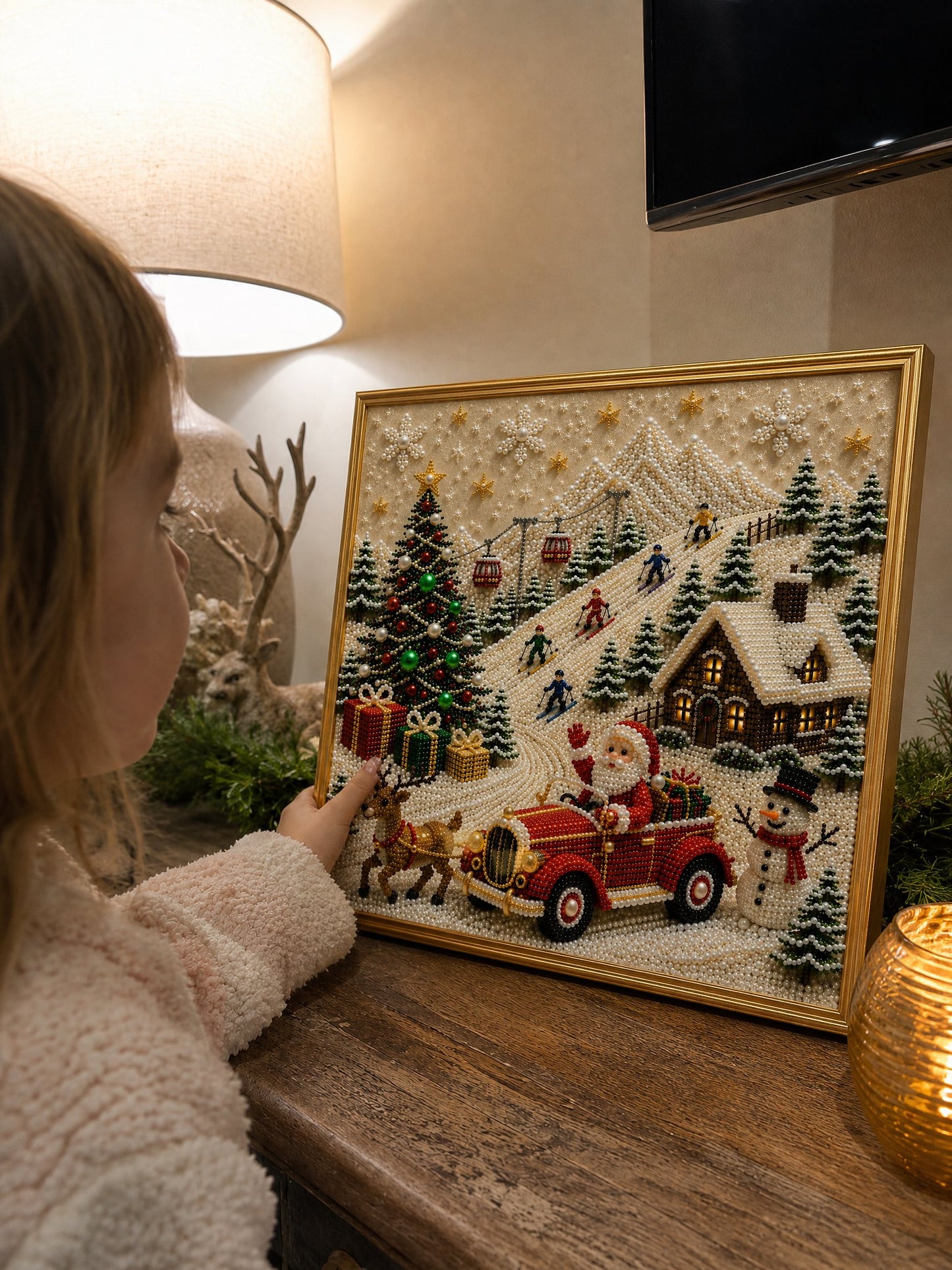 🔥HOT SALE🔥🎄🎅 Premium 3D Pearl Christmas Wall Art Kit | Luxury Flocked Canvas with Scratch-Resistant Non-Fading Pearl Beads DIY Holiday Decor ⛄️❄️