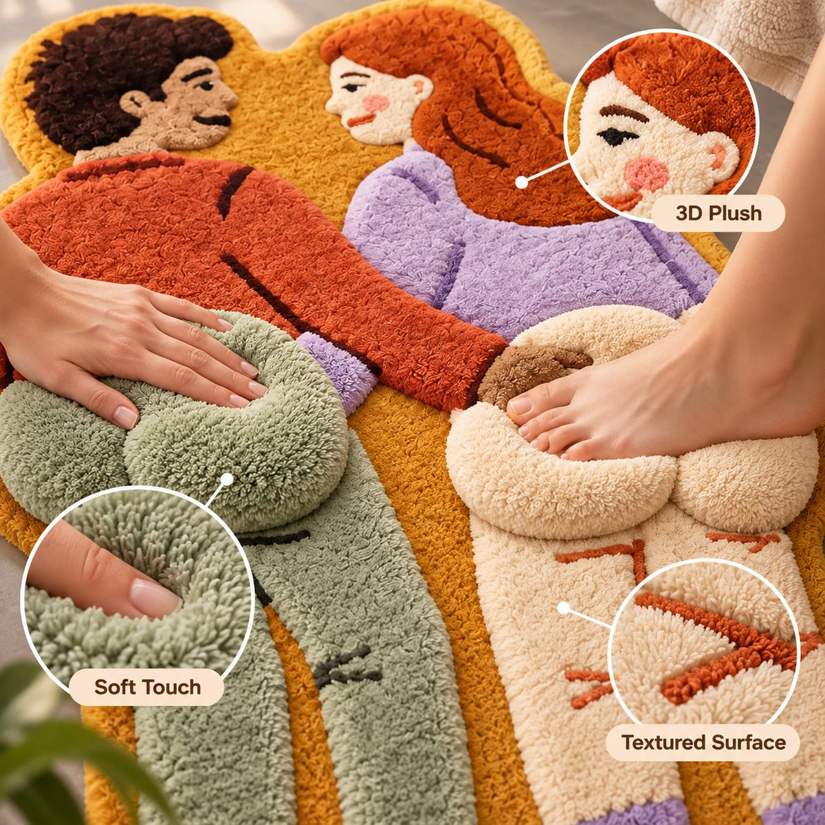 Cheeky Couple 3D Plush Bath Mat β Funny Statement Rug