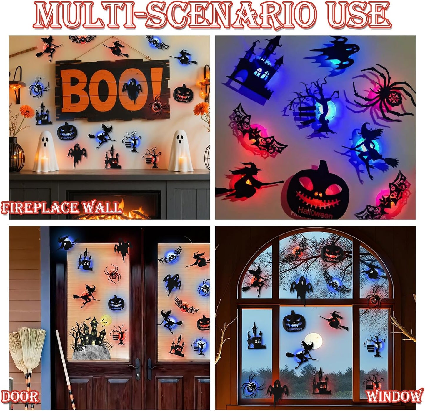 π8 Pack Halloween LED Silhouette Wall Light Stickers, Battery Powered Peel & Stick Decor Lights