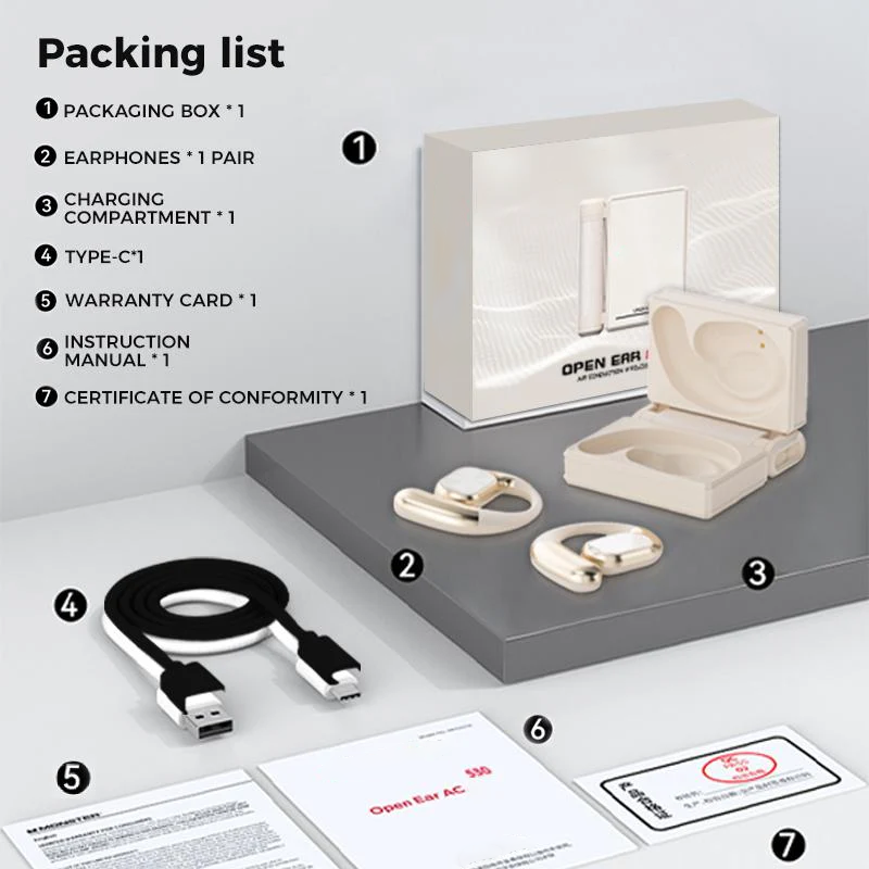 Open Ear Wireless Earbuds, Foldable Bluetooth Headphones