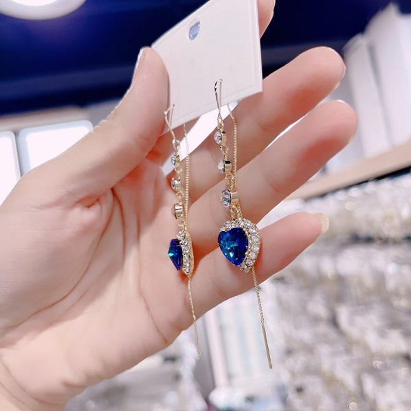 ๐ Ideal Gift - Exquisite Blue Heart Synthetic Gemstone Threader Earrings ๐ฟ