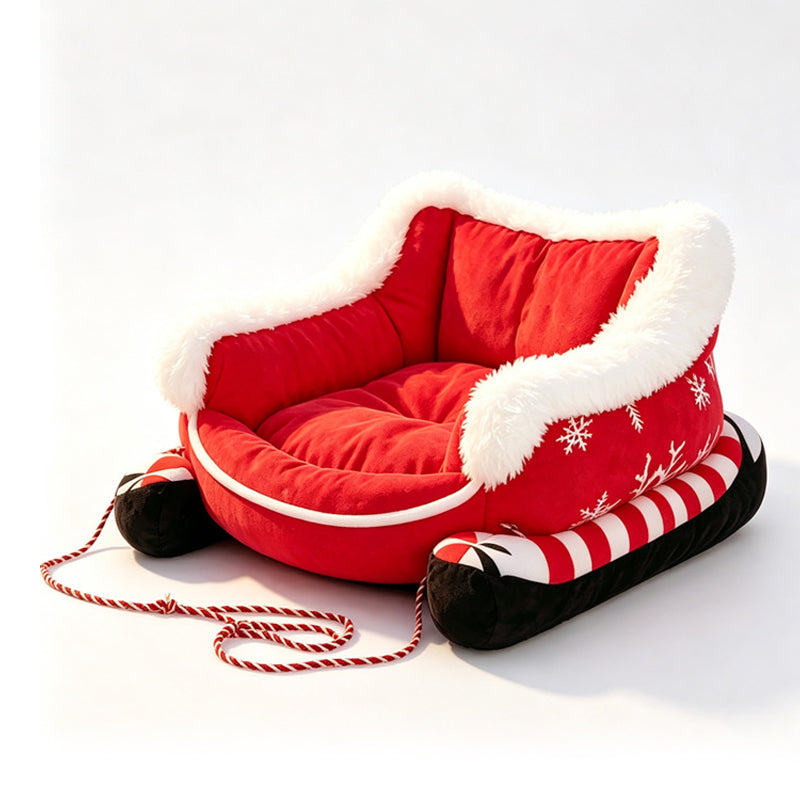 📢📢49% OFF !! ⏰Christmas Sleigh Pet Bed with Removable Cushion