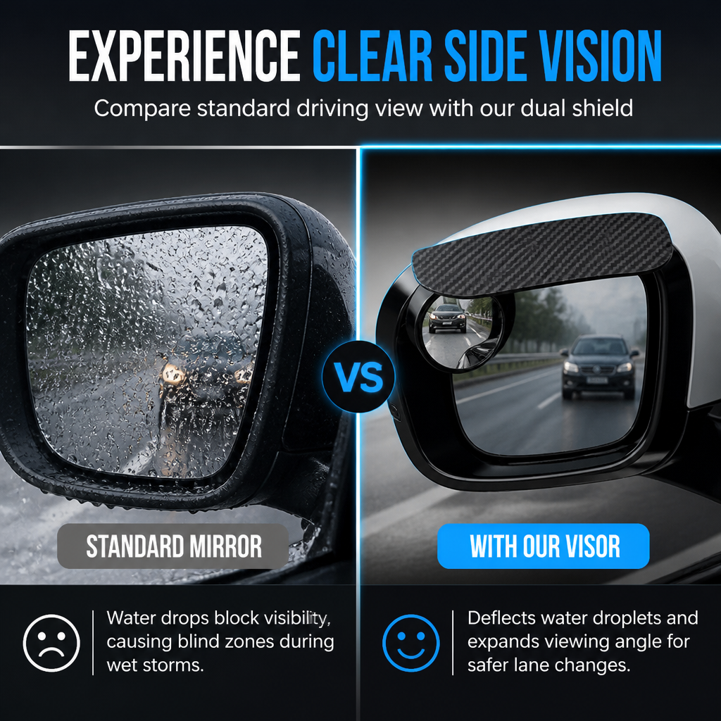 🚗50% OFF NOW! Adjustable Blind Spot Mirrors with Rain Visor, Carbon Fiber Rearview Mirror Rain Guard, Wide Angle Convex Mirror for Car Side Mirror, Improve Driving Safety in Rainy Days