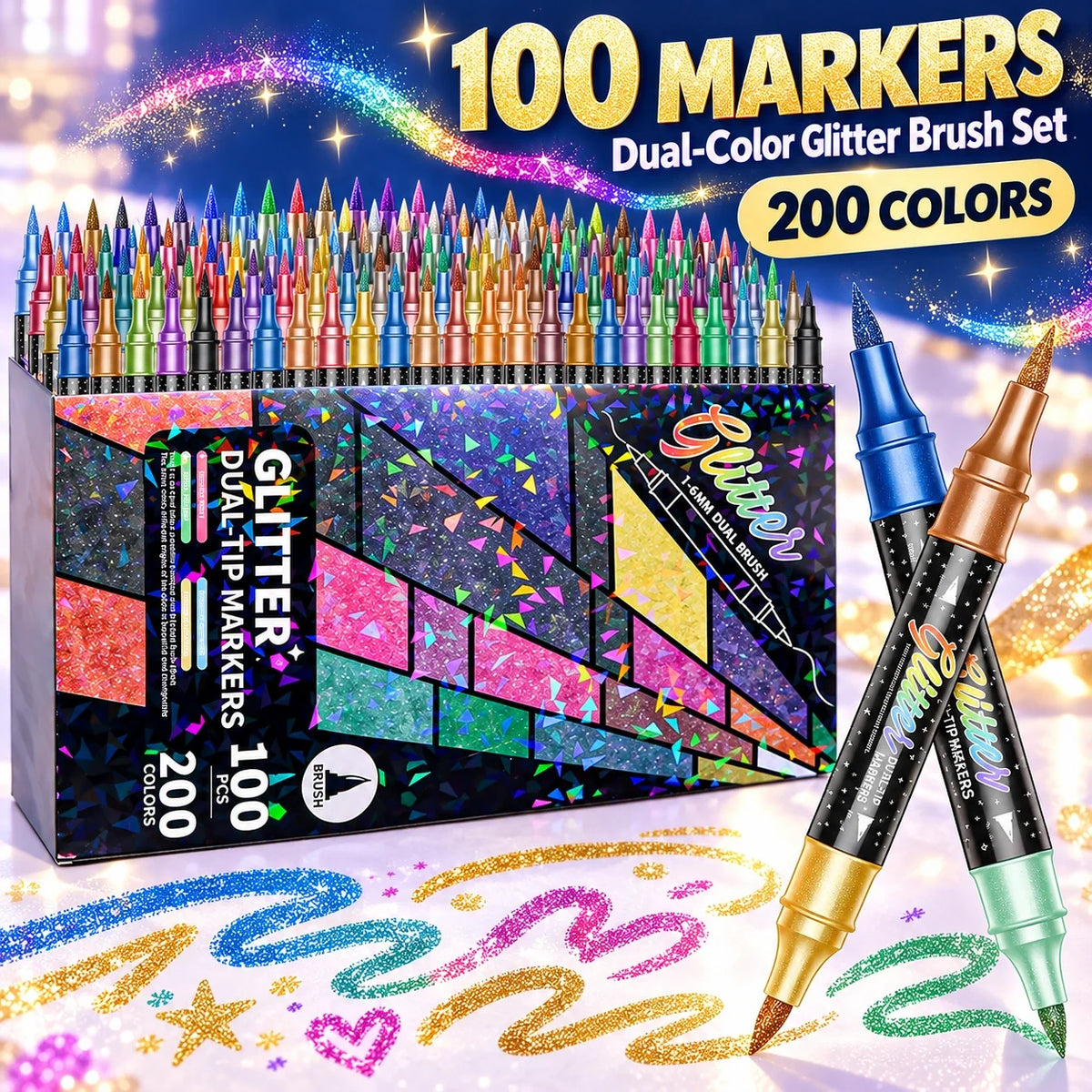 ✨ Dual-Color Glitter Brush Markers 🎨🌈