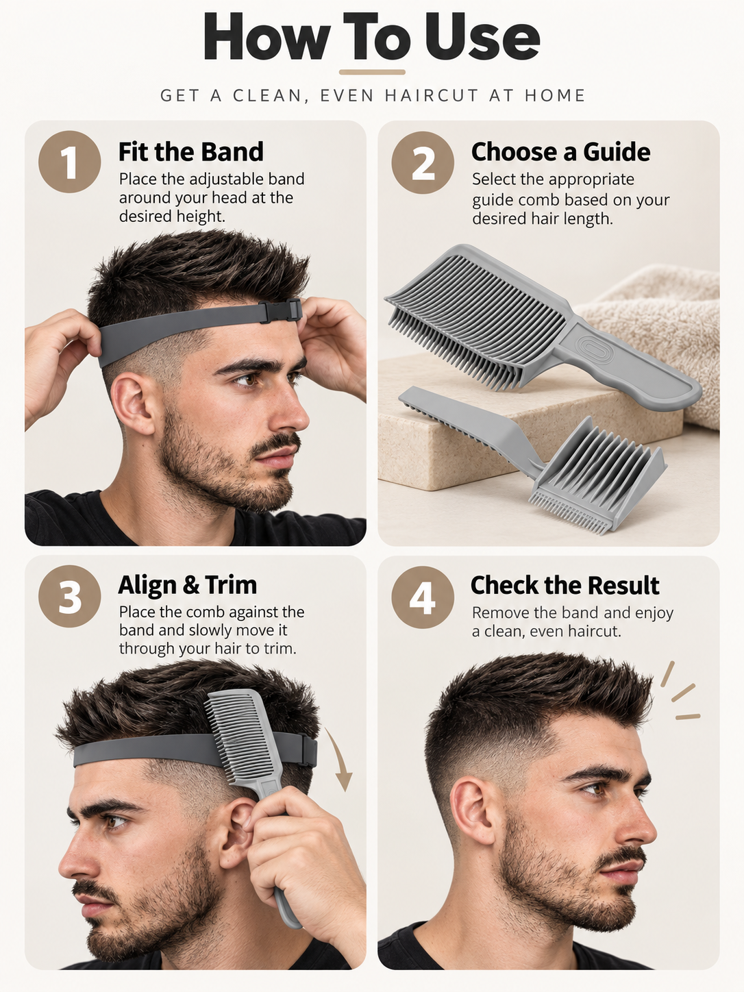 ✂️ 3-Piece Haircutting Guide Kit – Adjustable Band & Precision Trimming Guide Set