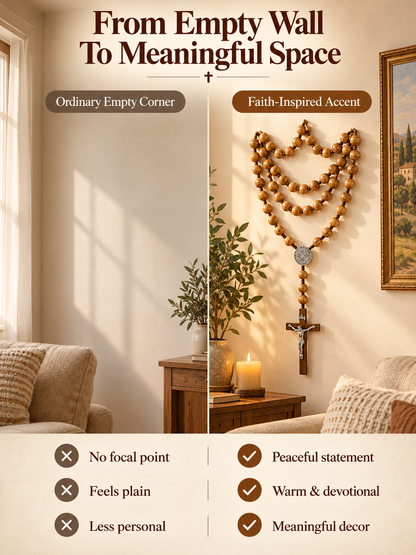 ✝️ Handcrafted Wooden Rosary Wall Cross – Large Christian Faith Decor For Home