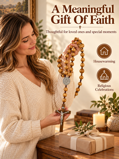 ✝️ Handcrafted Wooden Rosary Wall Cross – Large Christian Faith Decor For Home