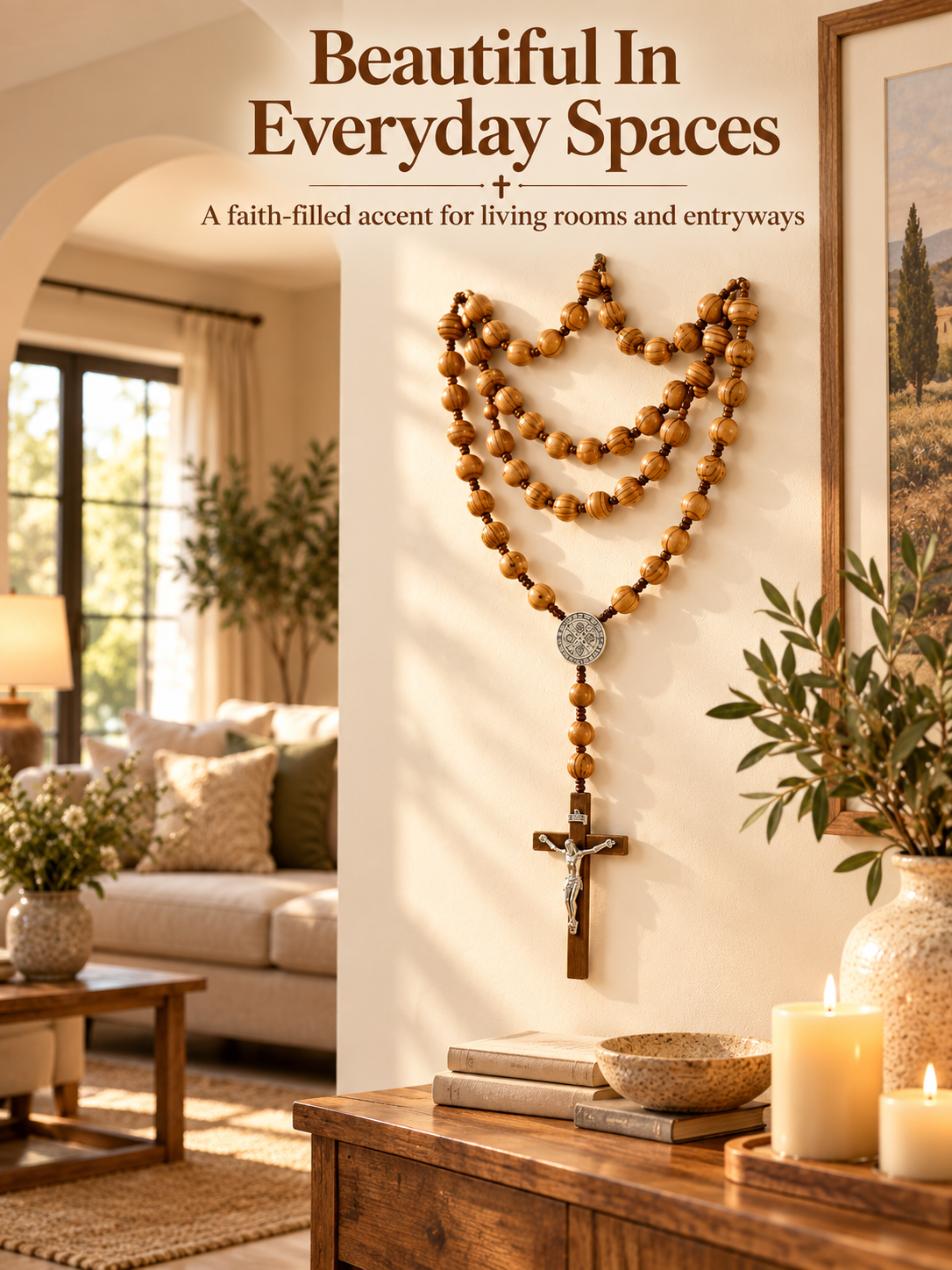 ✝️ Handcrafted Wooden Rosary Wall Cross – Large Christian Faith Decor For Home